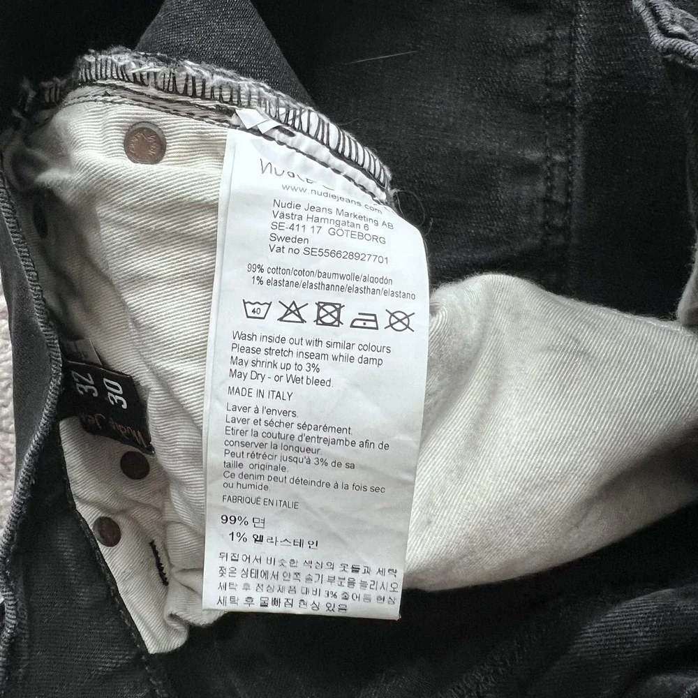 Nudie Jeans Lean Dean Jeans Mens 32x27 Black Slim Tapered Stretch Denim